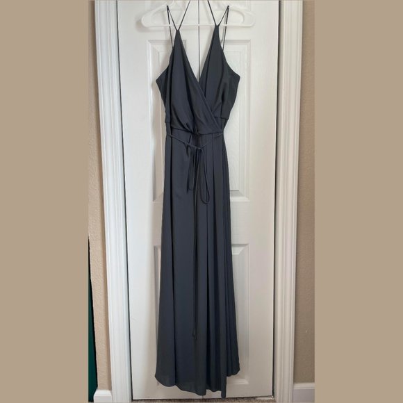 DB Studio Double-Strap Georgette Bridesmaids Dress | Graphite Size 12 - Picture 6 of 15